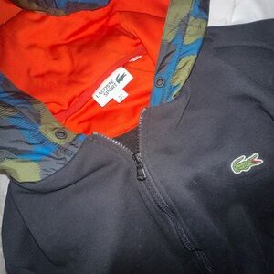 Lacoste Sport Contrast Hood Fleece Zip alligator mens size large
